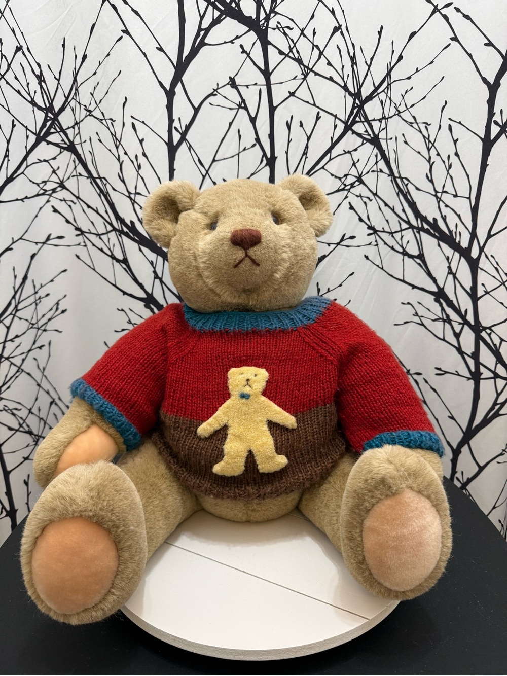 Vintage GUND Bear Large Tall Jointed Teddy Bear Wool Sweater 1982